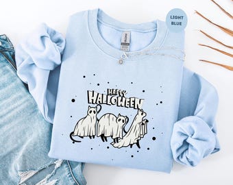 Sudadera de Halloween con gatos fantasma, sudadera con capucha de Halloween, ropa de gato de Halloween, regalo para amantes de los gatos, sudadera con capucha divertida de gato de Halloween, sudadera de otoño