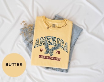 Comfort Colors® America 1776 Shirt, USA Patriotic Tee, Fourth of July Shirt, Vintage Eagle Graphic, Land of the Free T-Shirt