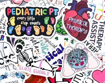 50pcs Physical Therapy Stickers, Medical Humor Stickers, PT Quotes and Anatomy Art, Healthcare Decor, Waterproof Stickers for Students