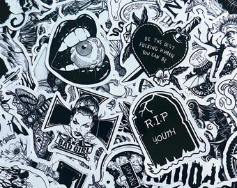 50pcs Gothic Black and White Stickers, Horror Skull Stickers, Creepy Grave Stickers, Waterproof Stickers for Gothic Fans, Horror Lovers