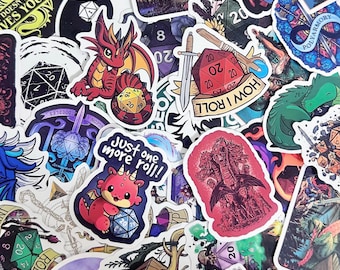 50pcs DND RPG Stickers, Dragon Stickers, Fantasy Dice Stickers, Waterproof Gift Stickers for Dungeon Masters, Fantasy Lovers, Collectors