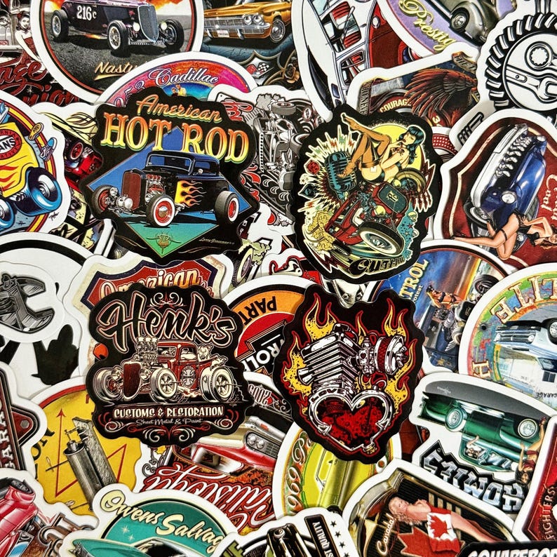 50pcs Vintage Car Stickers, Hot Rod Stickers, Retro Automobile Stickers ...