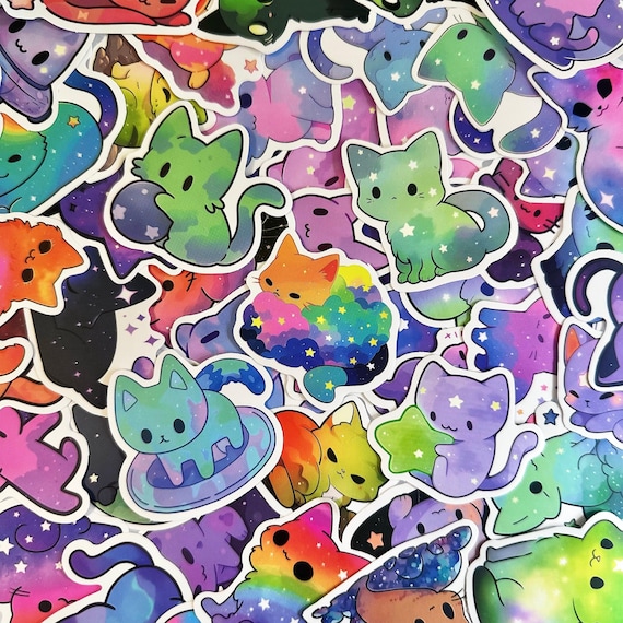 50pcs Galaxy Cat Stickers, Space Kitten Stickers, Aesthetic Cute Cat Stickers, Waterproof Stickers for Cat Lovers, Space Fans, Collectors