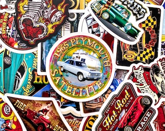 50pcs Vintage Car Stickers, Retro Muscle Car Stickers, Classic Auto Ad Stickers, Americana Car Art, Waterproof Stickers for Car Lovers