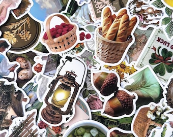 50pcs Vintage Cottagecore Stickers, Flower Basket Stickers, Retro Nature Stickers, Waterproof Stickers for Scrapbook Lovers, Collectors