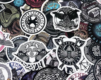 50 pegatinas de mitología nórdica, pegatinas de runas vikingas, pegatinas de símbolos nórdicos, pegatinas impermeables para amantes de los mitos, vikingos y coleccionistas.