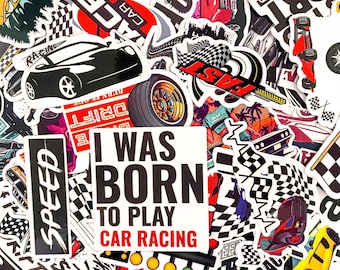50pcs Car Racing Stickers, Speed Track Theme Stickers, Tire Checkered Flag Stickers, Waterproof Stickers for Helmet, Phone, Water Bottle
