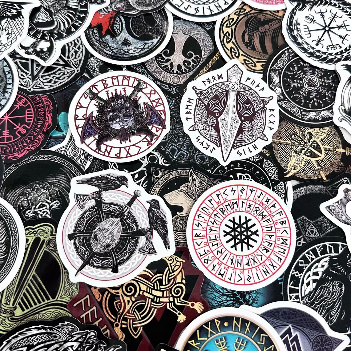 Myth Fans 50pcs Norse Mythology Stickers, Viking Rune Stickers, Nordic Symbol ...