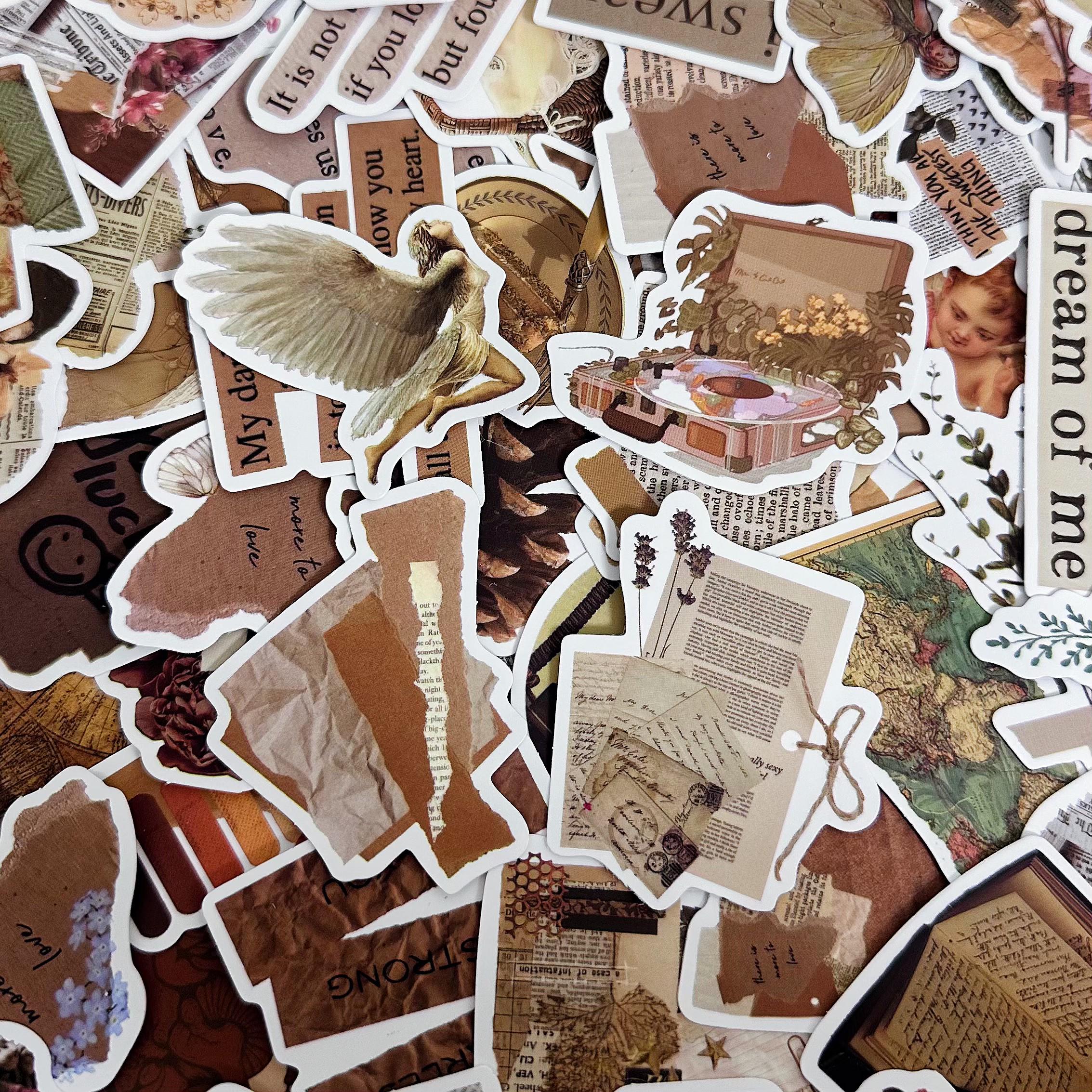 50pcs Vintage Paper Stickers, Brown Scrapbook Stickers, Rretro Object ...