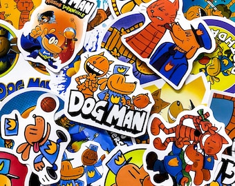 50pcs Dog Man Stickers, Comic Character Stickers, Funny Cartoon Dog Art, Kids Graphic Novel Style, Waterproof Stickers for Comic Fans