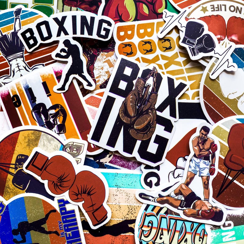 50pcs Boxing Stickers, Vintage Boxing Art Stickers, Fighter Silhouette ...