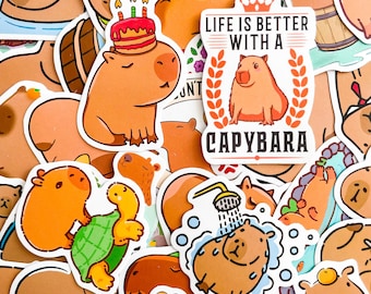 50pcs Capybara Stickers, Cute Capybara Stickers, Funny Animal Stickers, Cartoon Rodent Stickers, Waterproof Stickers for Animal Lovers