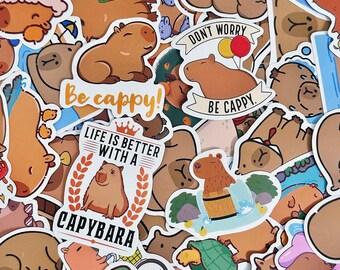 50pcs Capybara Stickers, Cute Cartoon Stickers, Funny Animal Stickers, Waterproof Stickers for Capybara Lovers, Animal Fans, Collectors