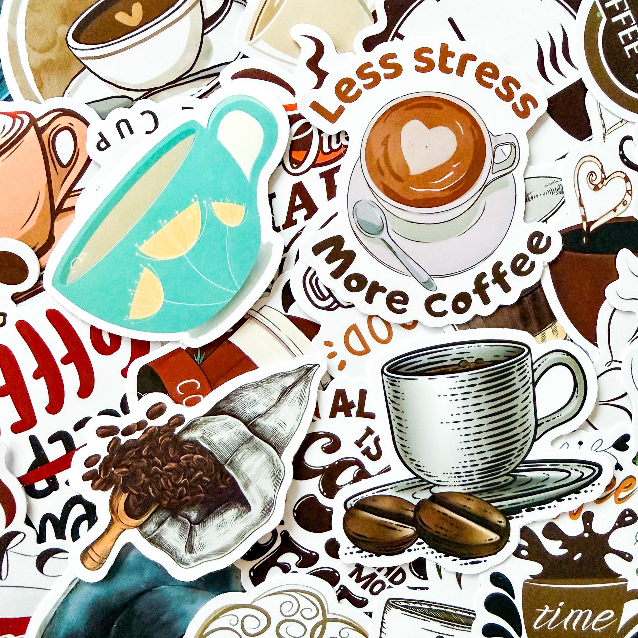 50pcs Coffee Stickers, Coffee Cup Stickers, Cafe Life Stickers, Cute ...