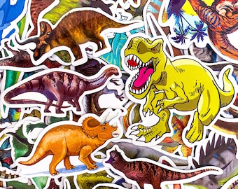 50pcs Cartoon Dinosaur Stickers for Kids, T-Rex Stickers, Colorful Dino Stickers, Waterproof Stickers for Journal, Scrapbook, DIY Crafts