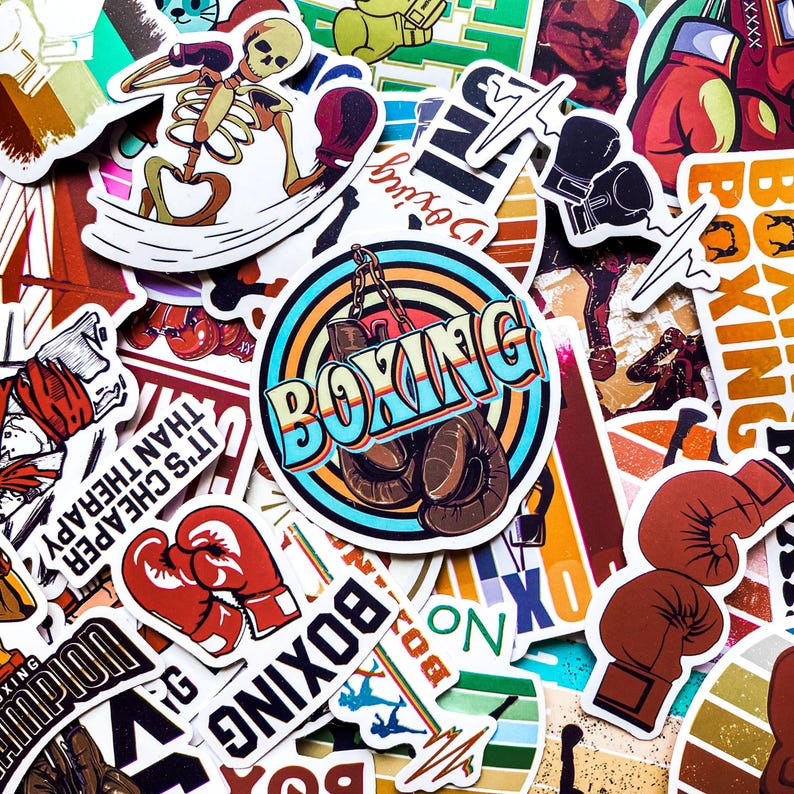 50pcs Boxing Stickers, Vintage Boxing Art Stickers, Fighter Silhouette ...