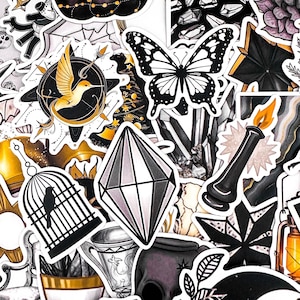 50 Random Gothic Witch Stickers, Dark Aesthetic Stickers, Mystic Crystal Stickers, Waterproof Stickers for Journal, Scrapbook, DIY Crafts