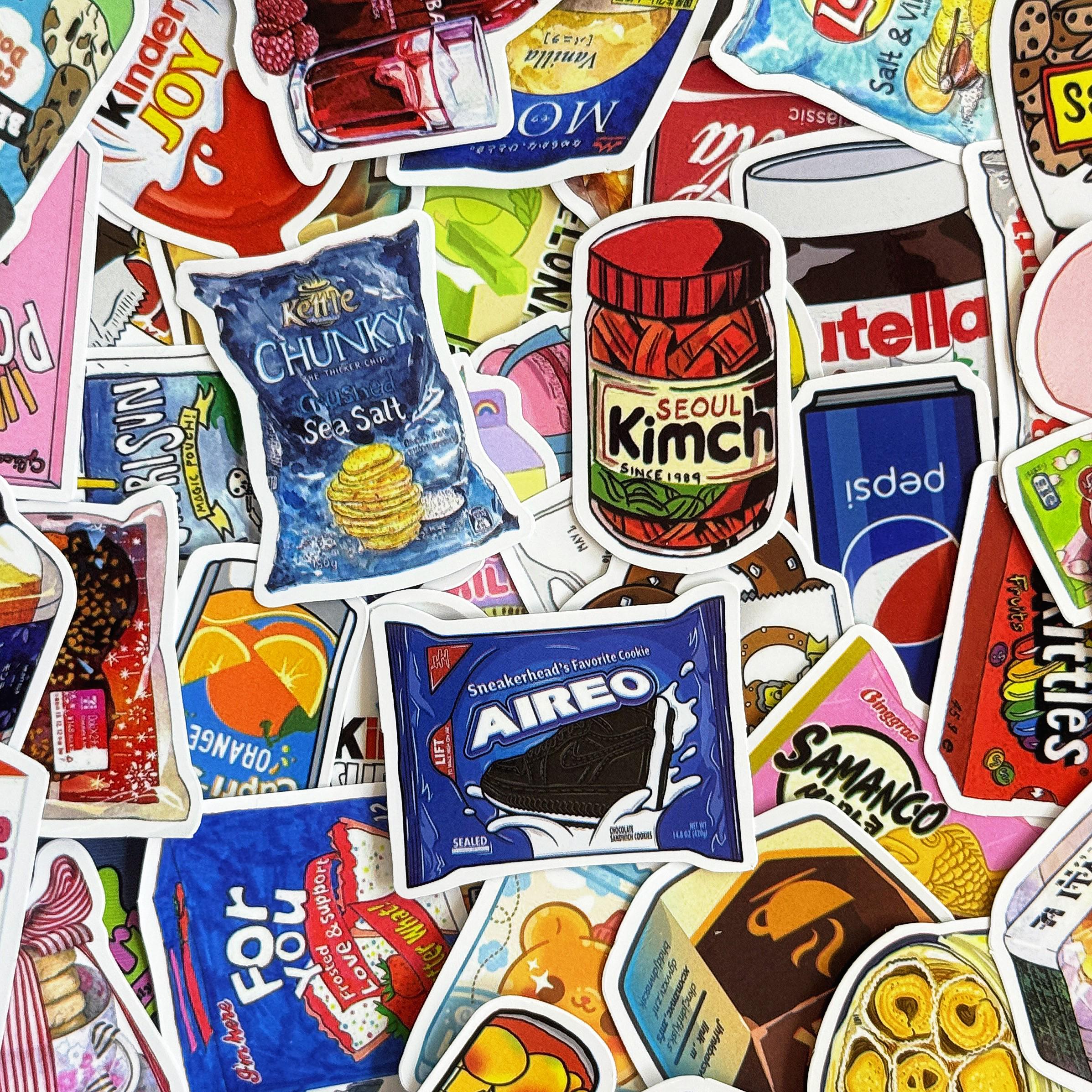 Snack Sticker 50pcs Cartoon Snack Stickers, Cute Candy Food Stickers, Drink Bottle ...