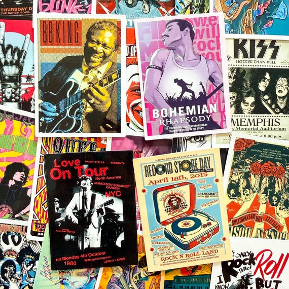 50pcs Rock Music Stickers, Vintage Concert Poster Stickers, Classic Rock Stickers, Waterproof Retro Stickers for Music Fans, Collectors
