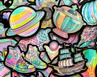 50pcs Galaxy Aesthetic Stickers, Cosmic Planet Stickers, Colorful Space Stickers, Waterproof Stickers for Journal, Scrapbook, DIY Crafts