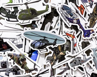 50pcs Helicopter Stickers, Military Aircraft Stickers, Aviation Illustration Art, Realistic Flying Machines, Waterproof Stickers for Fans