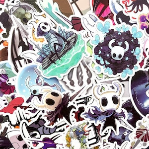 Könnte beinhalten: Eine Sammlung farbenfroher Aufkleber mit verschiedenen Fantasy-Charakteren und -Designs. Die Aufkleber zeigen eine Vielzahl von Formen und Größen mit detaillierten Illustrationen und leuchtenden Farben. Das Gesamtthema ist Fantasy und Gaming.