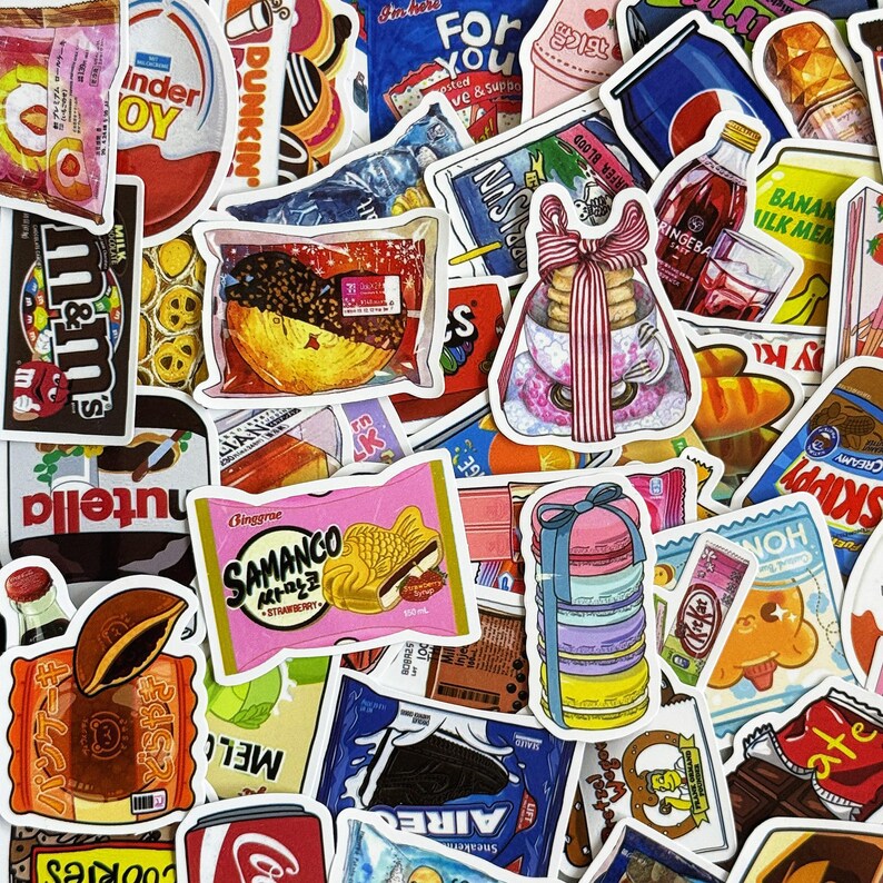 Snack Sticker 50pcs Cartoon Snack Stickers, Cute Candy Food Stickers, Drink Bottle ...