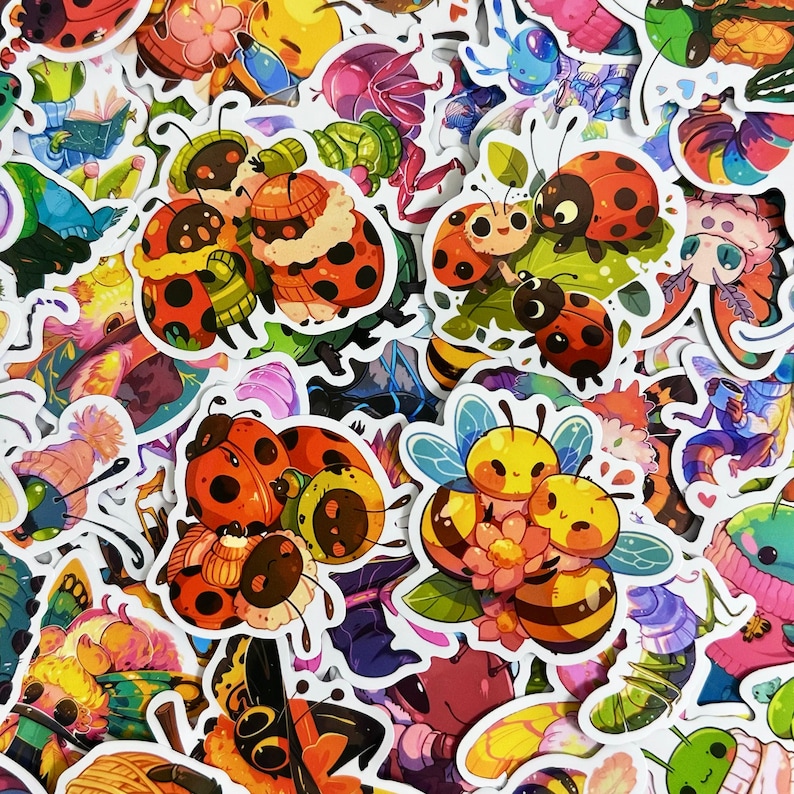Litterbug Stickers 50pcs Cute Insect Stickers, Ladybug Stickers, Cartoon Bee Stickers ...