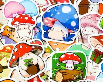 50pcs Cute Mushroom Stickers, Kawaii Mushroom Stickers, Cartoon Food Stickers, Pastel Cute Stickers, Waterproof Stickers for Kids, Teens
