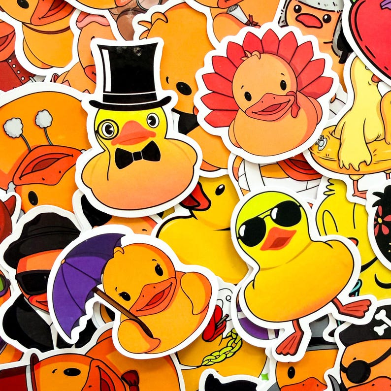 50pcs Rubber Duck Stickers, Cute Duck Stickers, Funny Cartoon Duck ...