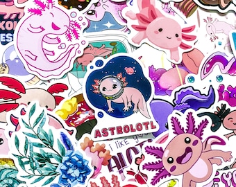 50st axolotlstickers, schattige axolotlstickers, kawaii dierenstickers, pastel cartoonstickers, waterdichte stickers voor axolotlliefhebbers, kinderen