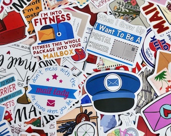 50 pegatinas de cartero, divertidas pegatinas de correo, pegatinas de mensajería, pegatinas impermeables para amantes del correo, aficionados al correo y coleccionistas.
