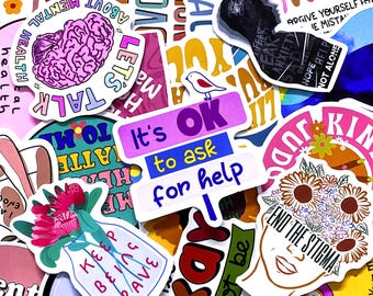 50 adesivi per la salute mentale, adesivi con citazioni positive, affermazioni artistiche per la cura di sé, design colorati, adesivi impermeabili per la motivazione quotidiana