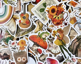50pcs Vintage Cottagecore Stickers, Fairy Mushroom Stickers, Floral Nature Stickers, Waterproof Stickers for Nature Lovers, Cottage Fans