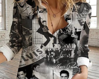 Elvis Presley Blouse Shirt, Elvis King Of Music Shirt, Elvis Summer Shirt, King Of Rock N Roll Women Shirt, Gift For Her
