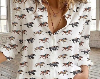 Kentucky Derby Blouse Shirt, Horse Racing Women Shirt, Run For The Roses Derby Party Shirt, Churchill Downs Derby Day Shirt, Horse Lovers