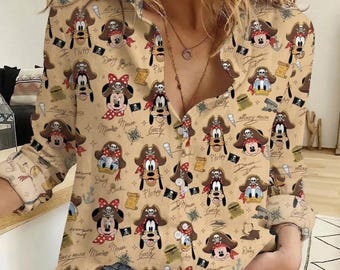 Camiseta de manga corta con estampado de piratas Mickey y sus amigos, camiseta de mujer con estampado de Donald, Daisy y Goofy para aventuras marinas, camiseta informal de Disney Cruise Line para la noche de piratas.