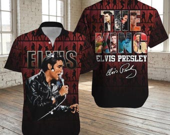 Retro shirt Elvis Presley Button, shirt King Of Rock man, Hawaiiaans rock-n-roll shirt, Elvis Presley-merchandise
