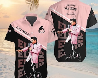 Camicia con bottoni di Elvis Presley, Camicia hawaiana del Re del Rock, Regalo per gli amanti di Elvis Presley, Camicia di musica rock, Regalo per i fan di Elvis, Regalo per lui