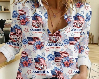 USA 250th Anniversary Blouse Shirt, Semiquincentennial Casual Shirt, Retro American Flag 1776 Women Tops, 4th Of July Shirt, Patriotic Gift