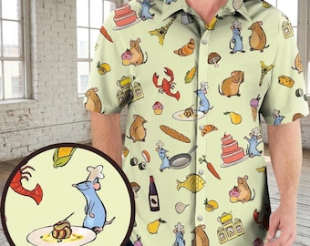 Camisa de Disney Ratatouille de Hawái, Camisa de botones del Chef Remy, Camisa de hombre de Pixar Ratatouille, Camisa del pequeño Chef Remy, Camisa de Remy Gusteau