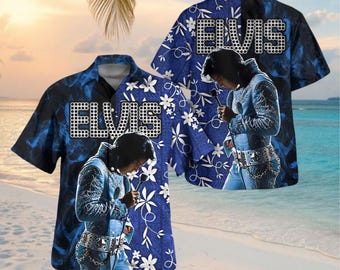 Camisa de botones de Elvis Presley, camisa hawaiana de Elvis, camisa abotonada, merchandising de rock and roll, regalo para fans de Elvis Presley