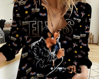 Elvis Presley Bluse Shirt, Elvis King Of Rock Casual Shirt, Rock N Roll Shirt, Elvis Presley Merch, Langarm Shirt, Blusen Frauen
