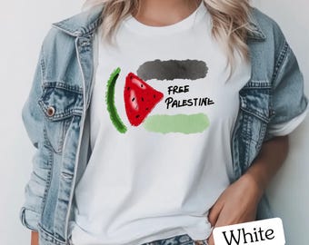 Free Palestine T-Shirt – Watermelon Brushstroke Solidarity Design | XS–5XL