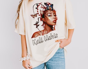 Kali Uchis Concert Tee: Comfort Colors Butterfly Graphic, Oversized Fit