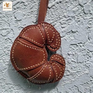 Leather Croissant Keychain: Handmade Pastry Bag Charm, Foodie Gift