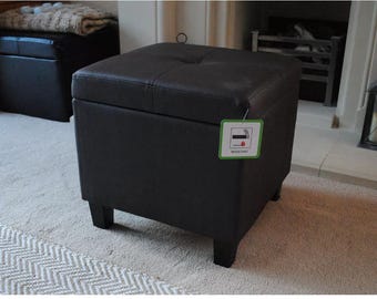 Dark Brown Genuine Full Leather Storage Footstool Pouffe NEW