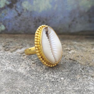 Cowrie Shell Ring, Silver Natural Shell Ring, Cowrie Jewelry, Sea Lovers Gift, Coastal Jewelry, Ocean Beach Jewelry, Money Cowrie Shell Ring