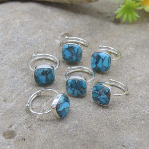 Dainty Square Turquoise Silver Ring, Natural Turquoise Adjustable Ring, Gift for Her, Modern Minimalist Ring, Blue Gemstone Promise Rings