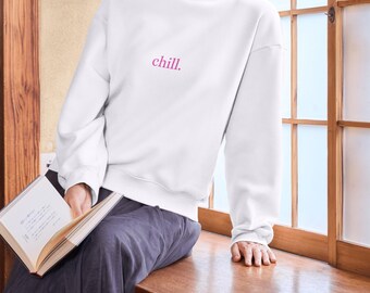 Sudadera con estampado divertido de figura de palo rosa minimalista, cuello redondo con un lindo estilo relajado.